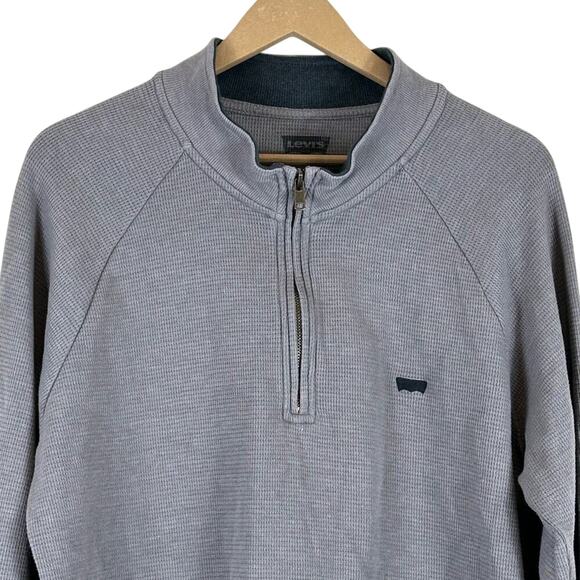 Levi’s Waffle Knit Pullover Men XL Gray Cotton 1/4 Zip Casual Stretch Minimalist - Picture 3 of 5